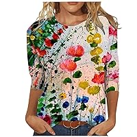 Blouses for Women Dressy Casual T Shirts for Women Summer 2023 3/4 Sleeve Casual Floral Print Blouse