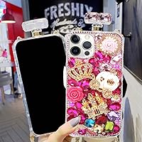 for iPhone 13 Pro Perfume Bottle Case Luxury Bling Diamond Crystal Sparkle Rhinestone Glitter Case 3D Handmade Crown Fox Cover with Chain Lanyard Case for iPhone 13 Pro 6.1'' (A)