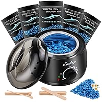 Waxing Kit Wax Warmer Easkep - Wax Kit Hair Removal 6 Adjustable Temperature with 5 Packs Hard Wax Beads and 20 pcs Wooden Applicator Sticks Painless for Legs Face Underarm Bikini Brazilian…