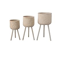 Bloomingville Set of 3 Round Bamboo Floor Baskets with Wood Legs