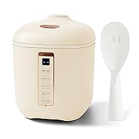CHACEEF Mini Rice Cooker 2-Cups Uncooked, 1.2L Portable Non-Stick Small Travel Cooker, Smart Control Multifunction with 24 Hours Timer Delay & Keep Warm Function, Food Steamer, Beige
