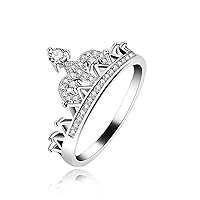 Uloveido Platinum Plated Crown Royal Ring, Women's Cubic Zirconia Wedding Rings Y1227