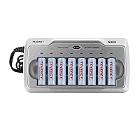 Tenergy TN145 8 Bay Charger and 8 Pack Rechargeable AA Batteries, Independent Charging, UL & CE Certified