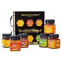 Mountain Valley Raw Honey Gift Set, Box of 6 with Premium New Zealand Manuka Honey MGO 83+, Pure Natural Honey Collection, 6 x 4.4oz Pots, Perfect Gourmet Food Gift for Families