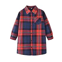 Girls Toddler Plaid Pleated Mini Dress Button Down Plaid Flannel Shirts Long Sleeve Casual Dress Girl Toddler Shirts