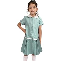 Girls Uniform School Dress Soft Comfortable Gingham Check Zip Up Summer Dresses with Matching Scrunchies