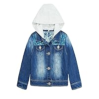 KIDSCOOL SPACE Little Girl Jean Jacket,Flower Embroidered Denim Outfits