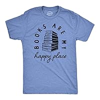 Mens Books are My Happy Place T Shirt Funny Book Worm Reading Lovers Tee for Guys