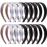 SIQUK 16 Pieces Satin Headbands 1 Inch Black and Silver Headband Ribbon Hair Headband DIY Headbands for Women and Girls