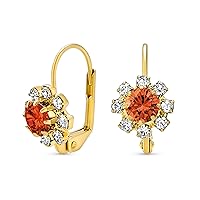 Delicate Floral Crystal 18K Gold Plated Brass Lever back Drop Flower Earrings For Women Teen More Birth Month Colors