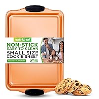 NutriChef 13” Non Stick Cookie Sheet, Small Copper Commercial Grade Restaurant Quality Carbon Metal Bakeware with Black Silicone Handles, Compatible with Model NCSBS3S45, NC5PCS