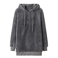 Plus Size Women Faux Fleece Lightweight Hoodies Half Zip Up Fluffy Solid Pullover Long Sleeve Drawstring Sweatshirt