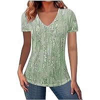 Cybermonday Deals Ladies Floral Print V Neck Tops Summer Casual Tshirt Women'S Short Sleeve Dressy Blouses Loose Trendy Tee Top T-Shirt Dresses For