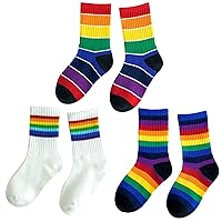 EIAY Shop Kids Toddler Big Little Girls Rainbow Stripes Cotton Crew Socks