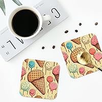 Ice Cream and Waffle Pattern Print Coasters for Drinks 4 Pack Non-Slip Leather Coasters Round Cup mat for Home Tabletop Decor 4 Inch