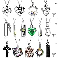 15 Pcs Urn Necklace for Ashes Keepsake Cremation Jewelry Stainless Steel Cross Heart Cubic Locket Ashes Necklace