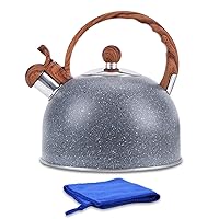 GGC 3L Tea Kettle with Loud Whistling for Stove Top, Stainless Steel Tea Kettles with Wood Pattern Anti-heat Handle for Boiling Water Milik or Coffee, Gift Starry Gray Tea Pots with Free Towel
