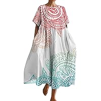 Flower Dresses for Women 2024, Womens Print Short Sleeved Loose Hem Pocket Womans Spring Trendy Dress, S, 3XL