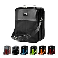 Small Wig Travel Box with Top Handle, Shoulder Strap and Double Zipper, Carrying Case with Removable Head-Holding Base - Black Grid Design - by Adolfo Design
