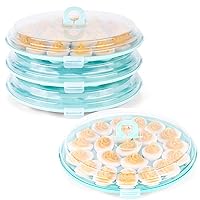 3PCS Deviled Egg Platter with Lid, 11.8in Blue Plastic Egg Keeper and Carrier with 22 Slots for Holidays Parties Home Kitchen