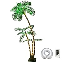 6FT Lighted Palm Trees Outdoor Christmas Trees for Decorations Decor LED Artificial Fake Palm Trees Lights for Outside Patio Tropical Party Backyard Poolside Garden
