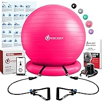 Yoga Ball Chair – Stability Ball with Inflatable Stability Base & Resistance Bands, Fitness Ball for Home Gym, Office, Improves Back Pain, Core, Posture & Balance (65 Cm)