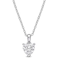 Abbie+Cleo Round/Heart Shape Created White Moissanite Gemstone Solitarie Pendant in Rhodium Flash Plated Sterling Silver, Chain 18