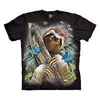 The Mountain Men's Sloth & Butterflies T-Shirt, Black, 3XL