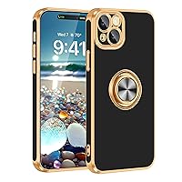 Fingic iPhone 15 Case,Phone Case iPhone 15[with 360° Ring Holder Stand][Support Magnetic Car Mount] Kickstand Phone Case for Women Girls Boys Slim Thin Shockproof Phone Cover Case for iPhone 15,Black