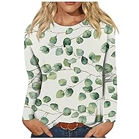 Vintage Tees for Women Fashion Casual Round Neck Long Sleeve Floral Printed T-Shirt Top Teen Girl Clothes