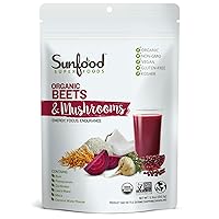 Sunfood Superfoods Organic Beets & Mushrooms Blend with Beetroots, Pomegranate, Cordyceps, & More | 5.31 oz Bag, 10 Servings | Plant-Based Powder Drink Mix | Boost Energy