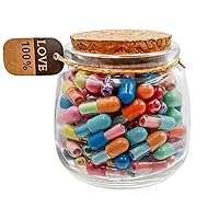 100PCS Capsule Letters Message in a Bottles, Love Friendship Capsule Letter Message Pills with Wishing Jar, Cute Pill Note Messages for Boys Girls Friends, Pudding