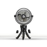 Stroller Fan - Portable Baby Cooling System with 4 Speeds, Rechargeable Battery, and Entertaining LED Lights, Black with Multicolored Lights