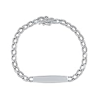 Sterling Silver 1/2Ct TDW Diamond Cuban Link Custom Personalized Engraved Bar Bracelet with Secure Box Clasp Love Gift for Girls Women(I-J,I2)