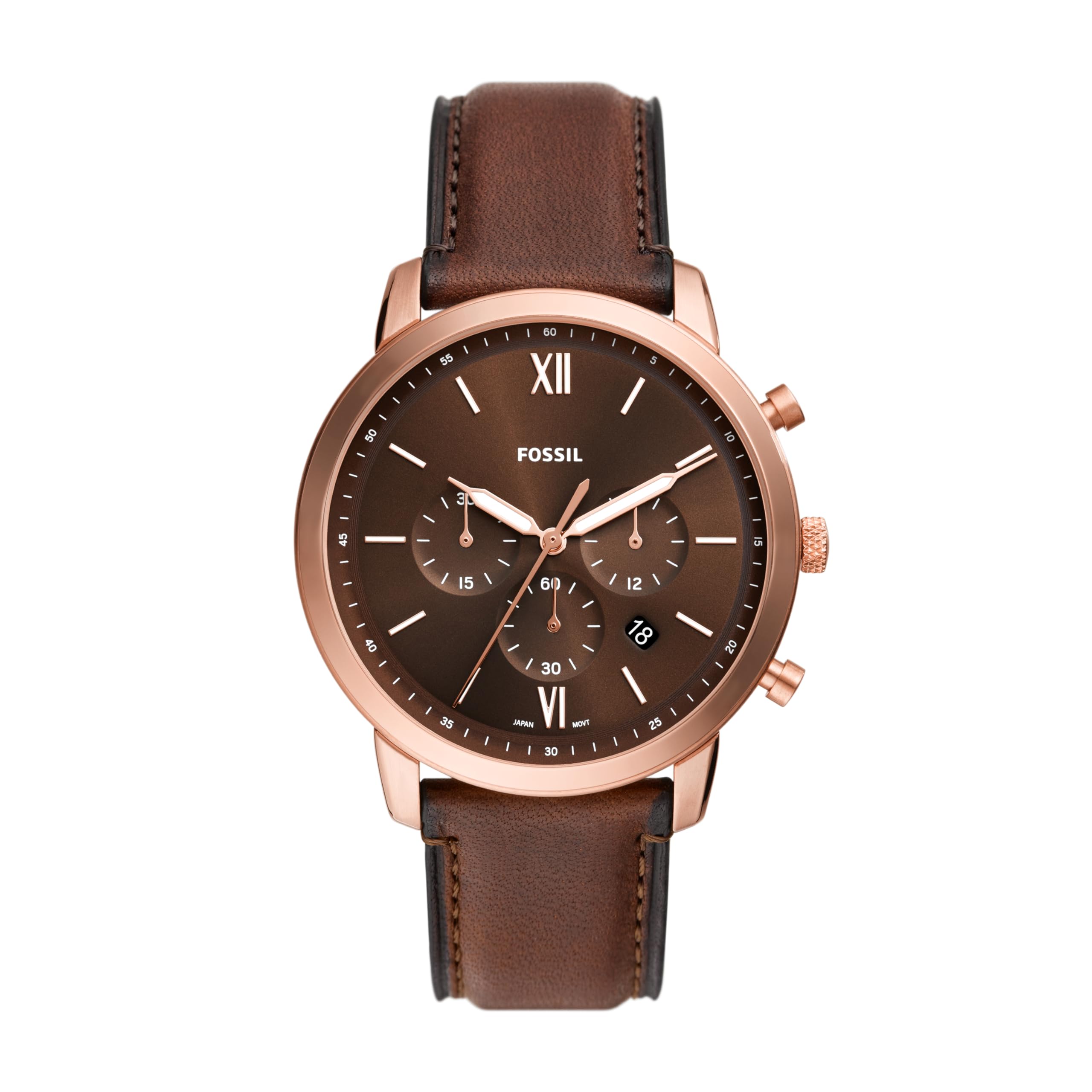 Fossil Men's Neutra Quartz Stainless Steel Chronograph Watch, Color: Rose Gold/Chocolate (Model: FS6026)