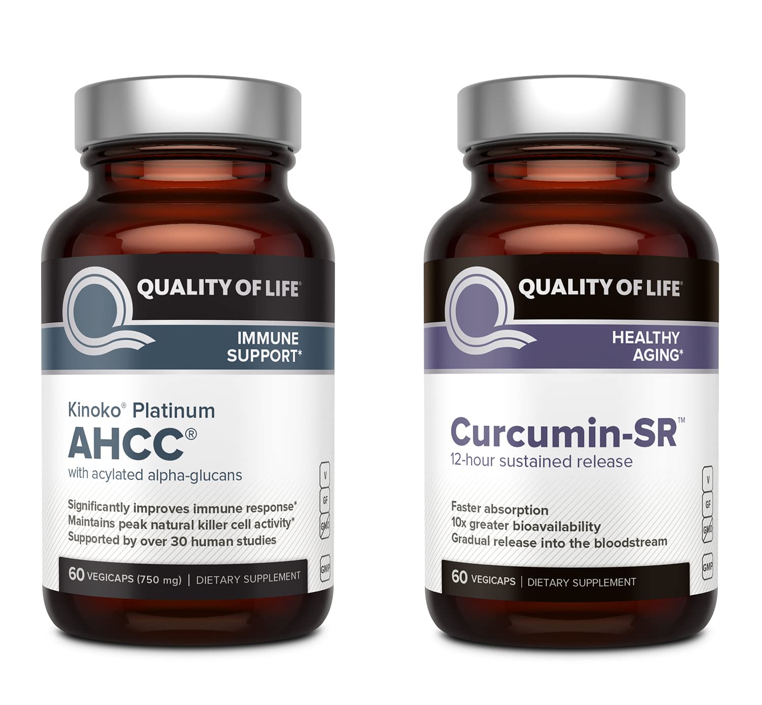 Quality of Life Immune Bundle - Fight Both with Kinoko Platinum AHCC Mushroom Extract and Microactive Curcumin SR