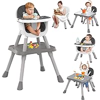 Baby High Chair, 8 Modes High Chairs for Babies and Toddlers, Baby Feeding Chair with Toddler Table and Chair Set, Portable High Chair with PU Cushion, Building Blocks for Babies (6 Mos-10 Yrs Old)