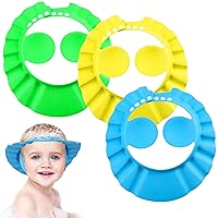 FEBSNOW Baby Shower Cap for Boy Adjustable Toddler Bath Shampoo Hat with Ear Protection 3Pcs Children Wash Hair Foam Shield Hats Protect Your Baby Eyes