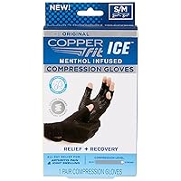 Copper Fit ICE Compression Gloves Infused with Menthol and Coq10 for Recovery, Black