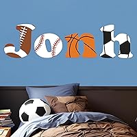 Custom Name with Initial and Sports Balls Design Wall Decal I Soccer Baseball Basketball Football Wall Art I Wall Stickers I for Home Nursery Decoration (Wide 40