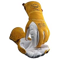Caiman Premium Goat Grain TIG/Multi-task Welding Gloves, Split Cowhide Back, 4-inch Kontour Wrist Cuff, Unlined, Kevlar Sewn, White/Gold, Small (1540-3)