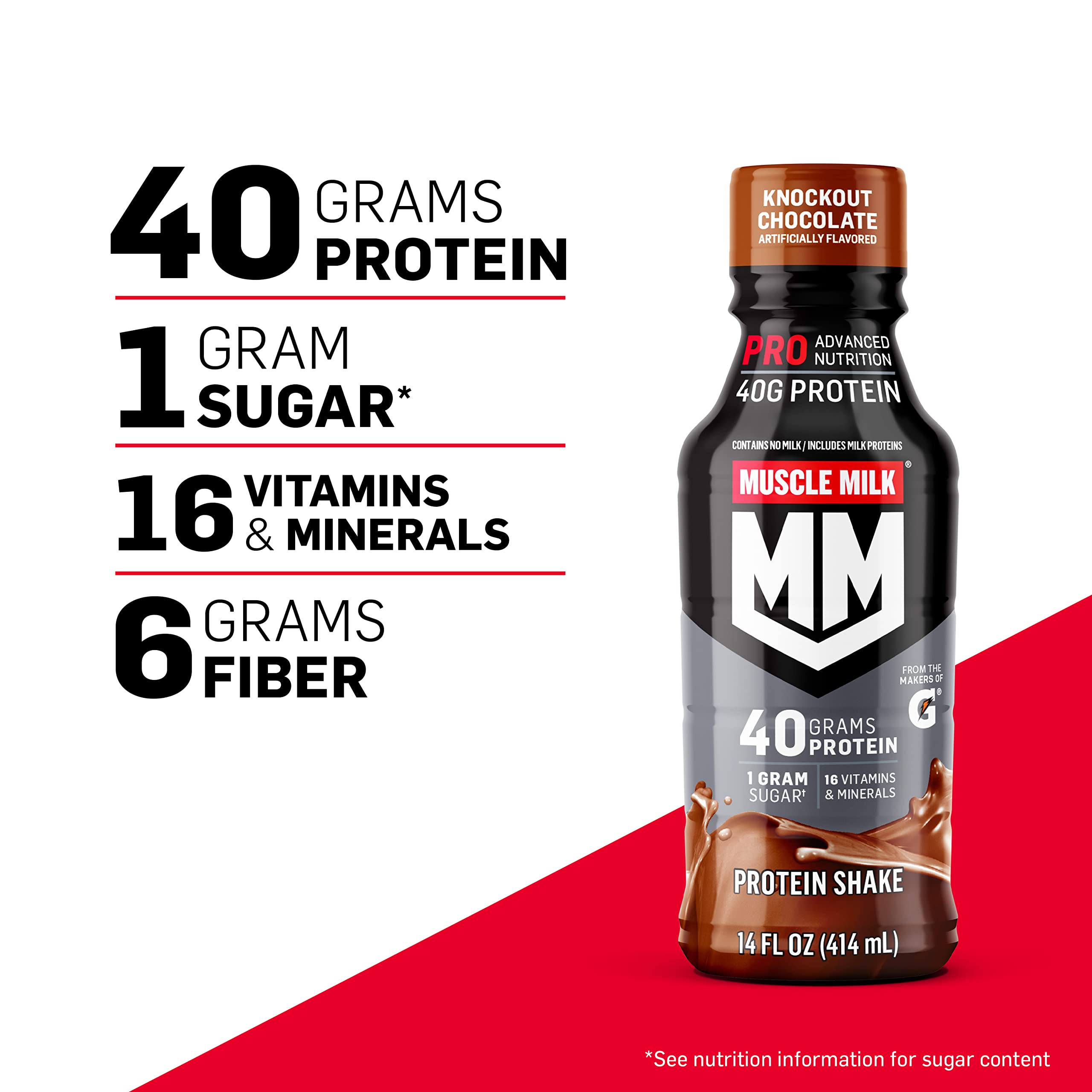 Muscle Milk Pro Advanced Nutrition Protein Shake, Slammin' Strawberry, 14 Fl Oz Bottle, 12 Pack, 40g Protein, 1g Sugar, 16 Vitamins & Minerals, 6g Fiber, Workout Recovery, Packaging May Vary