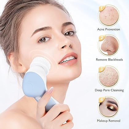 Facial Cleansing Brush Face Scrubber: COSLUS 7in1 JBK-D Electric Exfoliating Spin Cleanser Device Waterproof Deep Cleaning Exfoliation Rotating Spa Machine - Electronic Acne Skin Wash Spinning System