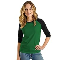 Decrum Green and Black Baseball Shirt - 3/4 Length Sleeve Womens Tops [40003034] | Gren&Blk Raglan, L
