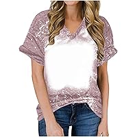 Short Sleeve Workout Tops for Women V Neck Tie Dye Color Block Blouse Gradient Printed Casual Loose Tee Shirts Tunic