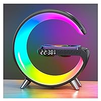 Intelligent LED Table Lamp, 4 in 1 Wireless Charger Night Light Lamp, App Control Bluetooth Speaker with Alarm Clock, Bedside Charging Lamp for Bedroom Office Home Decor (Black)