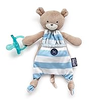 Chicco Pocket Buddy Lovey and Pacifier Holder | Plush, Soothing Animal-Themed Toy | Fits Most Pacifiers | Machine-Washable | Blue Bear| 0+ Months