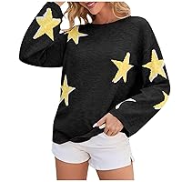 Women's Loose Fit Long Sleeve Jumper Ribbed Knit Sweaters Trendy Fall Winter Sweaters Star Graphic Blouse Tops