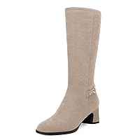 Womens Zip Suede Solid Outdoor Round Toe Sexy Chunky Low Heel Mid Calf Boots 2 Inch
