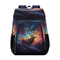 Forest Deer with Colored Starry Sky Cooler Backpack Insulated Waterproof Leak Proof Beach Cooler Bag Lightweight Lunch Picnic Camping Backpack Cooler for Men and Women